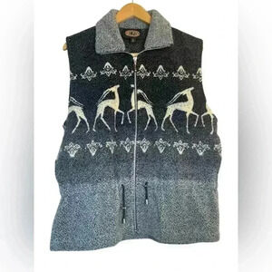 Vintage 90s County Clothing Company Blue Fleece Full Zip Vest Deer Winter Small